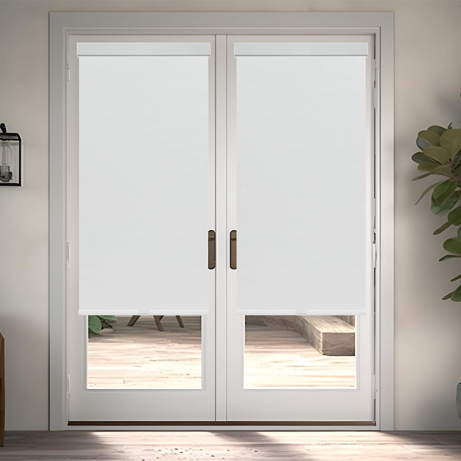 Luxury Cordless Free Stop White Jacquard Blackout Roller Shades with Valance