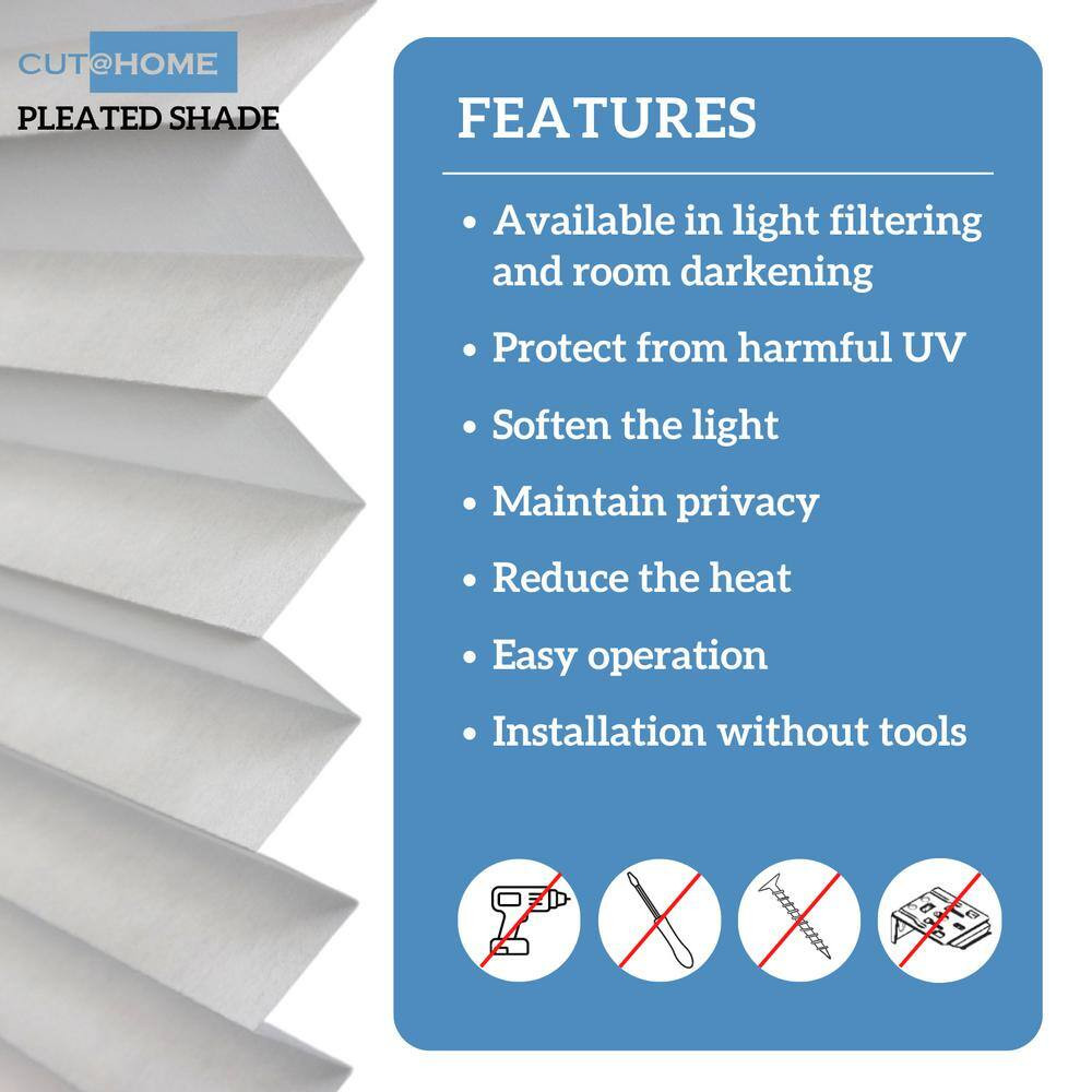 Cut at Home Adjustable Width Pleated Shade 1.5 In. Pleat White Cordless Light Fi