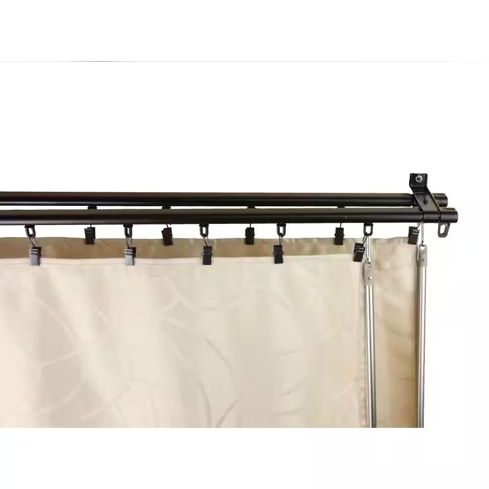 66 In. – 120 In. Armor Adjustable Baton Draw Track Double Curtain Rod Set in Bla