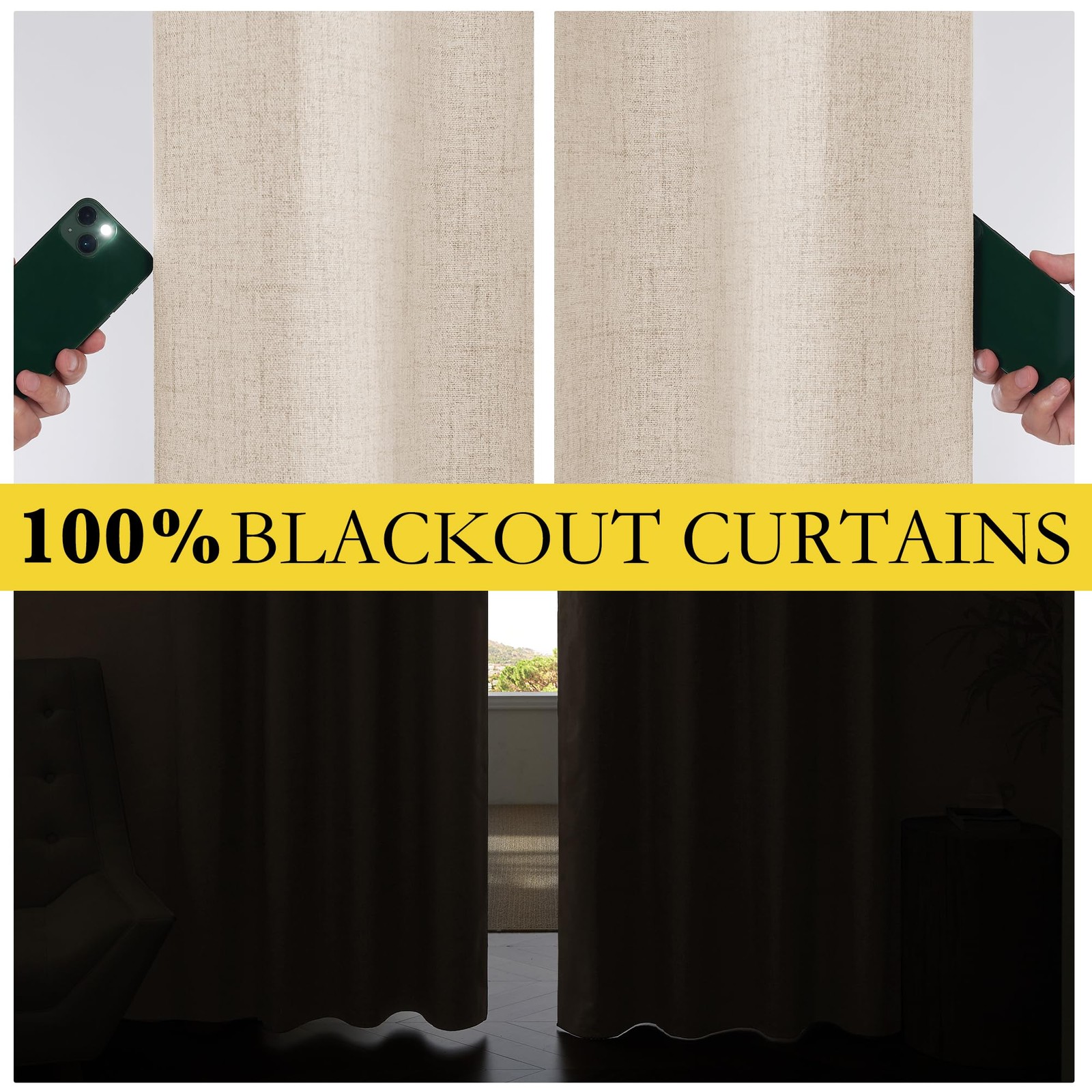 100% Blackout Short Curtains for Windows, 2 Panels Set, W42 x L54 Each, Beige…