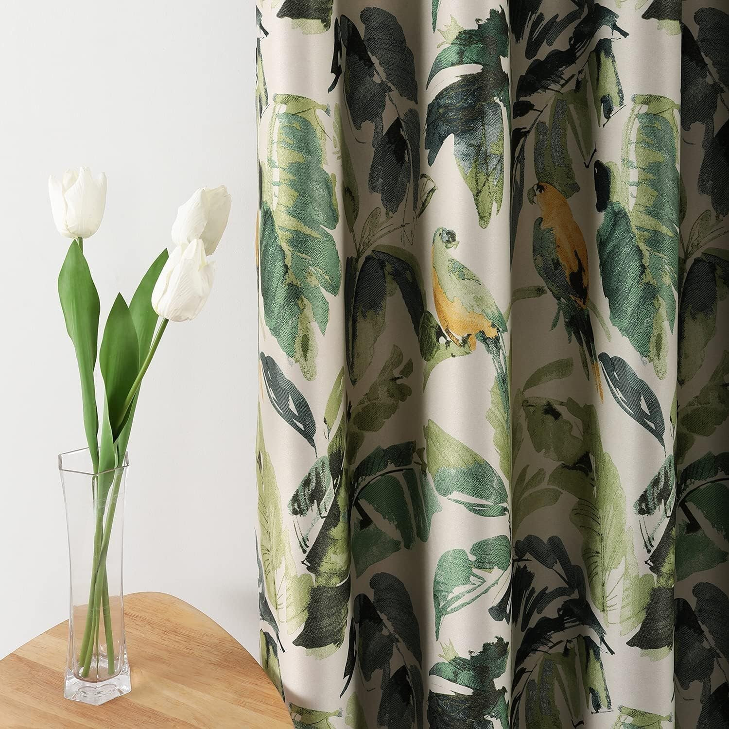 Extra Wide Green Macaw Blackout Curtain for Sliding Glass Door, 100″ Wide