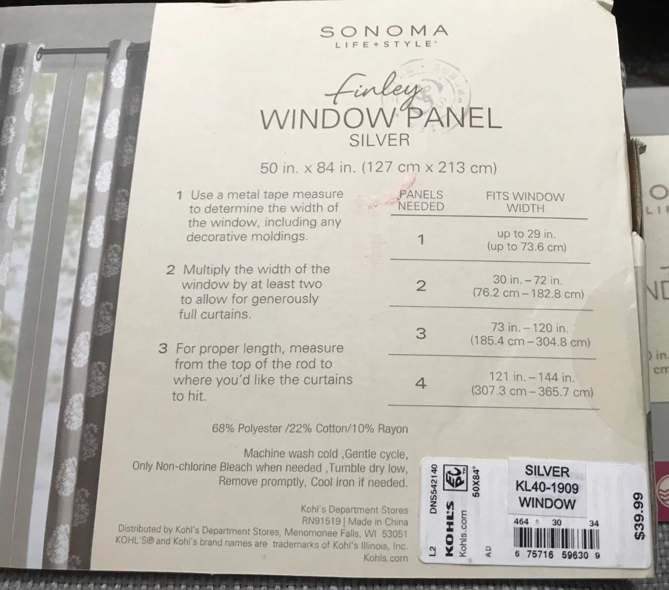 3 Sonoma Finley Window Panels Silver Grommet Blackout/Opaque 50×84 each NEW