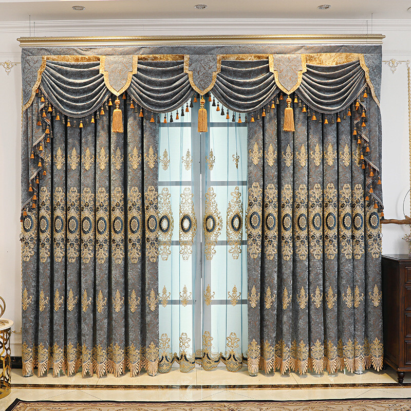 atmosphere Chenille embroidered gray blue cloth blackout curtain valance C1480