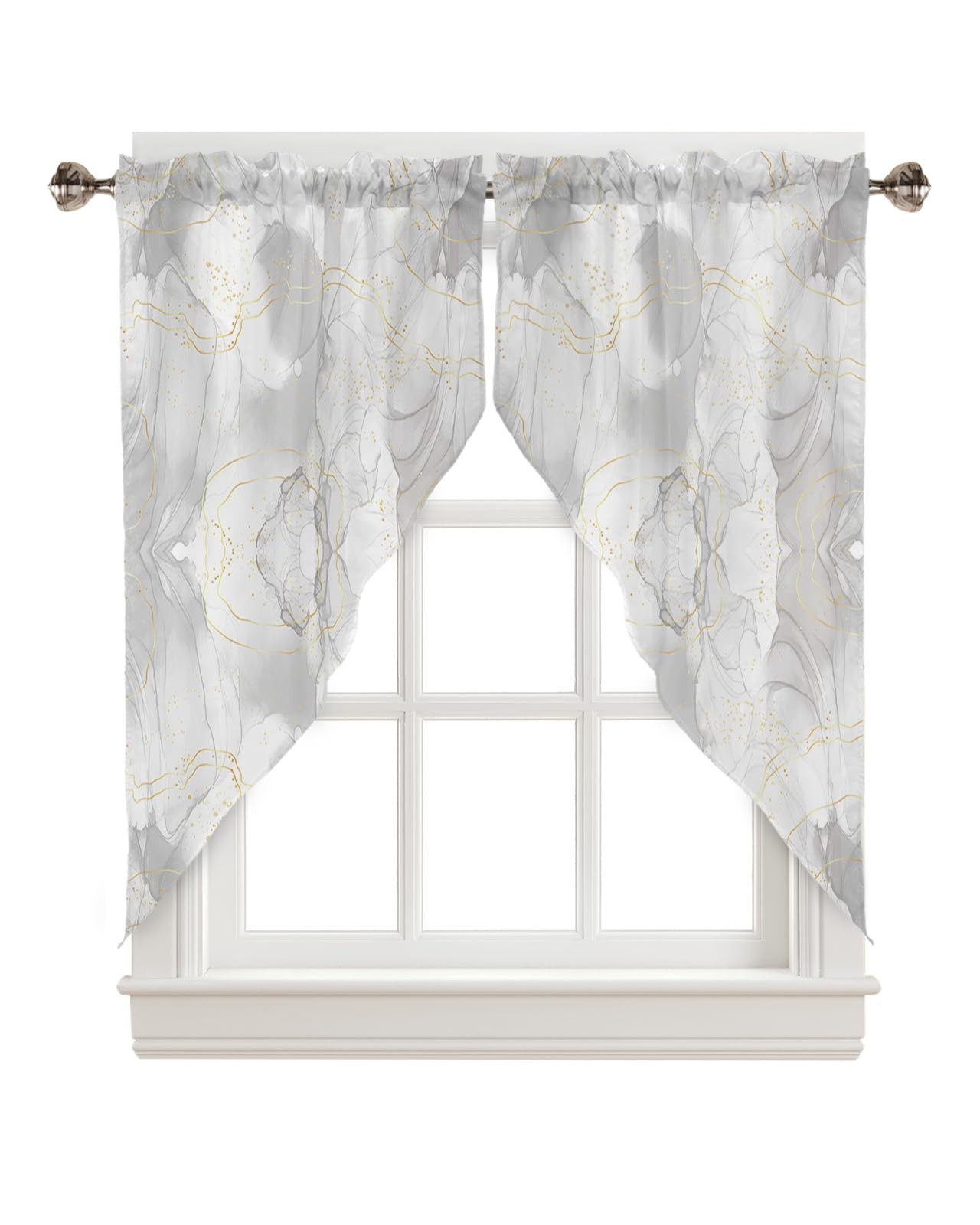 EwdeWwo Grey Marble Swag Curtains White Grey Ombre Rod Pocket Kitchen Curtain…