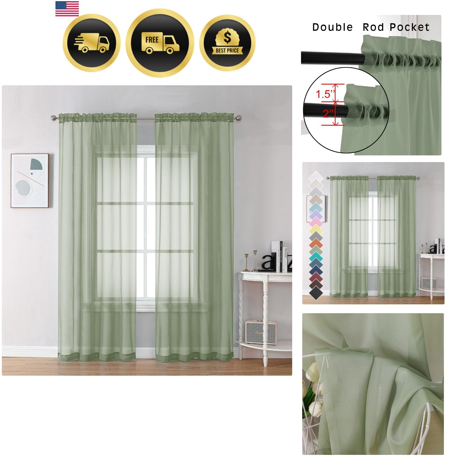 Bedroom Curtains 2 Panel Sets 84″ Inch Length – Transparent Light Weight Soft…