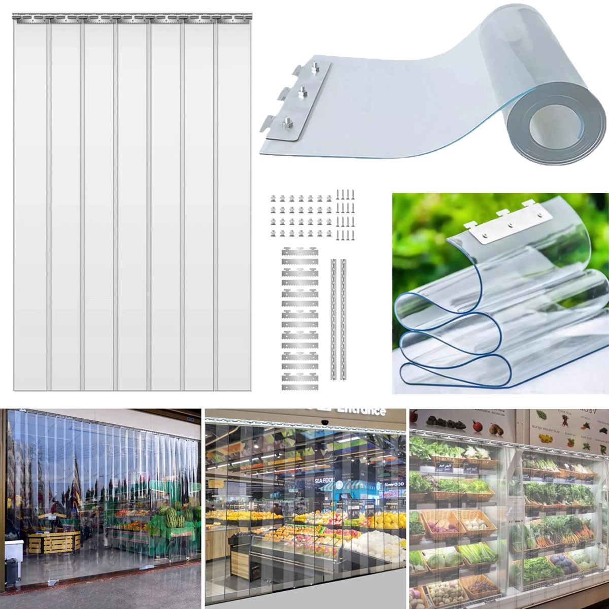Clear Plastic Strip Curtain Kit PVC Door Curtain Cooler Freezer Strip Door