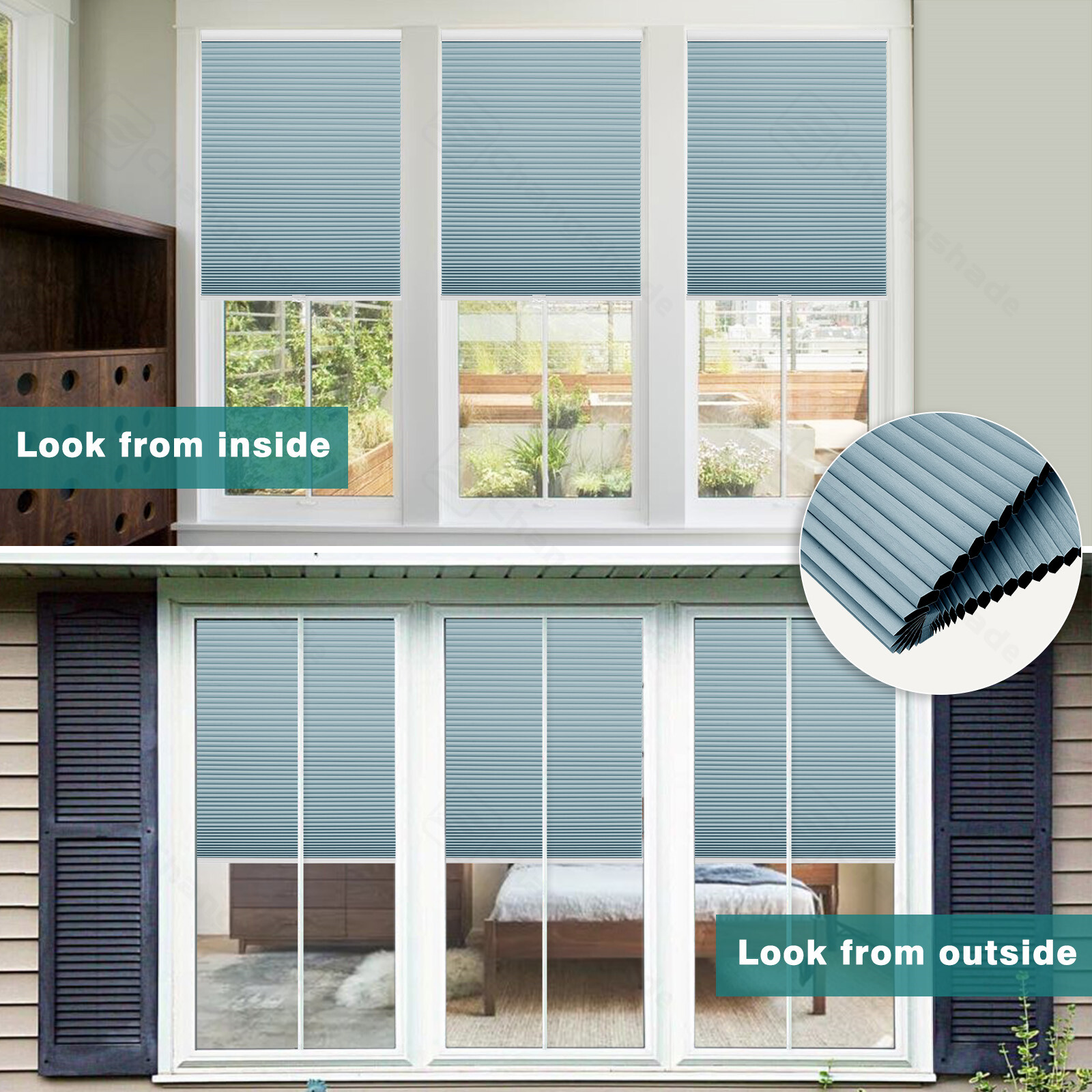Changshade CUSTOM SIZE Cordless Window Shades 1.5inch Blackout Cellular Shades
