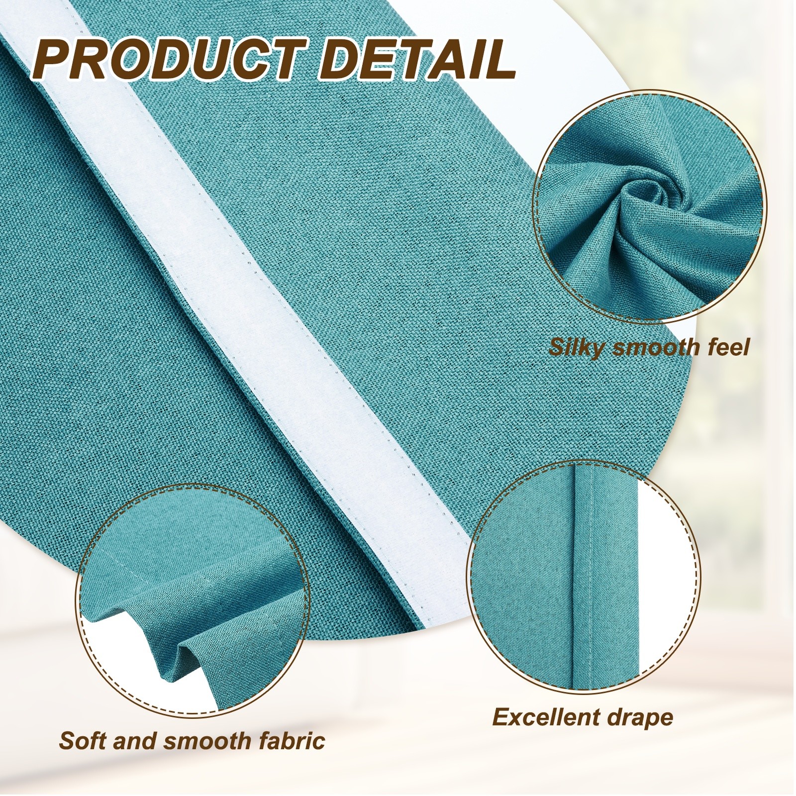 1PC 100% Blackout Side Door Curtains, 26″ x 80″ Linen French Door Curtain, Blue