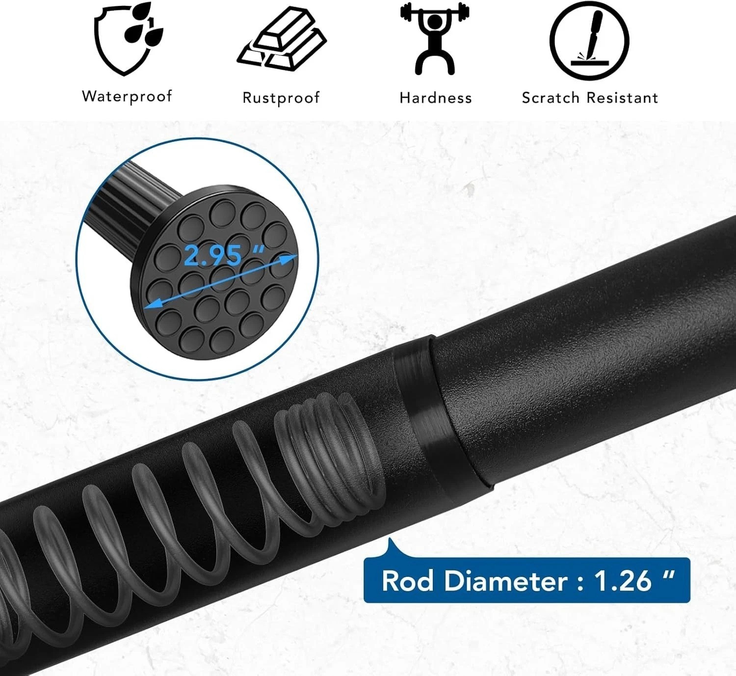 Heavy Duty Tension Curtain Rod 51-126″ Black Carbon Steel No Drill Rustproof