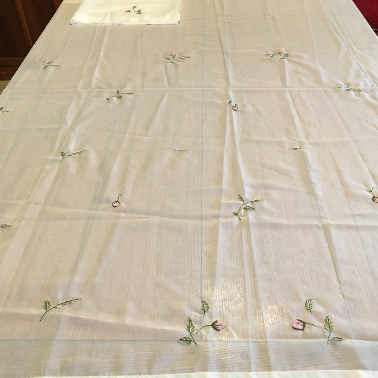 Sheer whit Curtain Panel with matching valance and pretty roses 60 x 63
