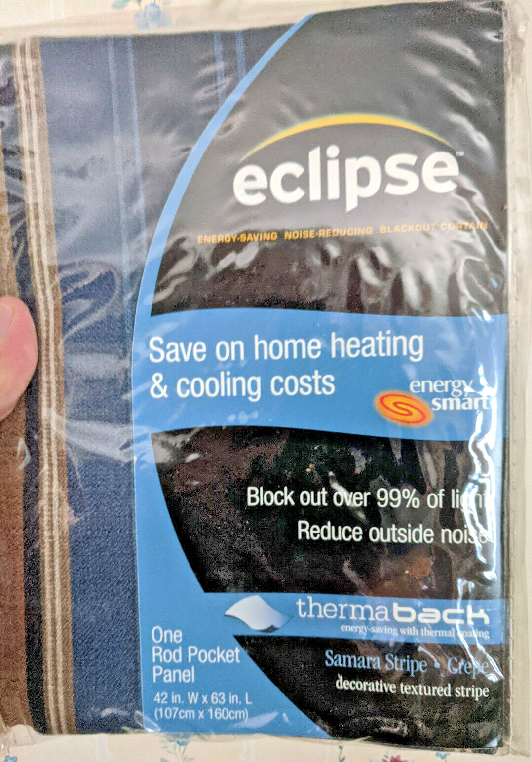 Eclipse Thermaback Blackout Curtain 42″ x 63″ One Panel Rod Energy Saving+1 kids