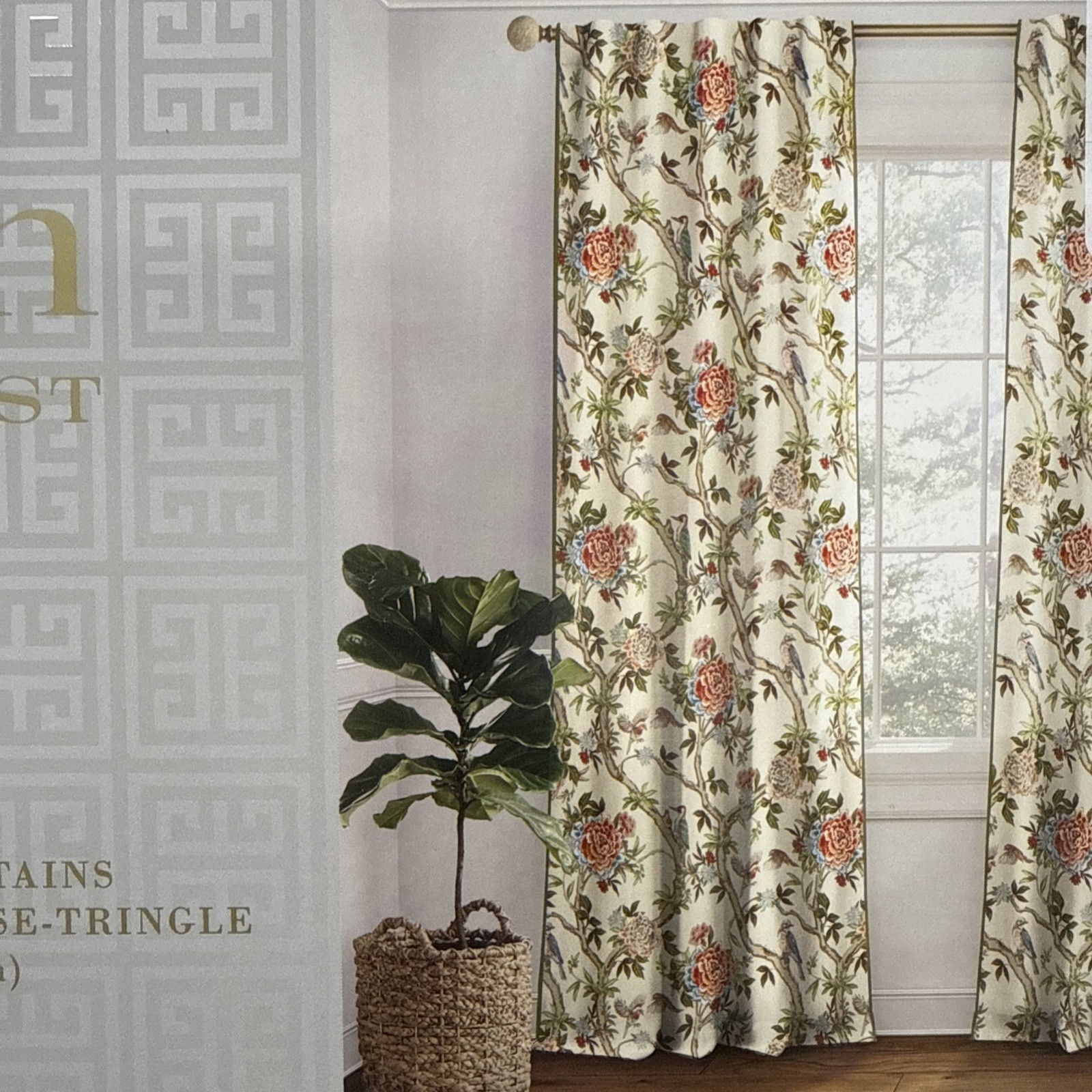 Lillian August Bird Floral Multi Two Back Tab Rod Pocket Curtains 84 in. New