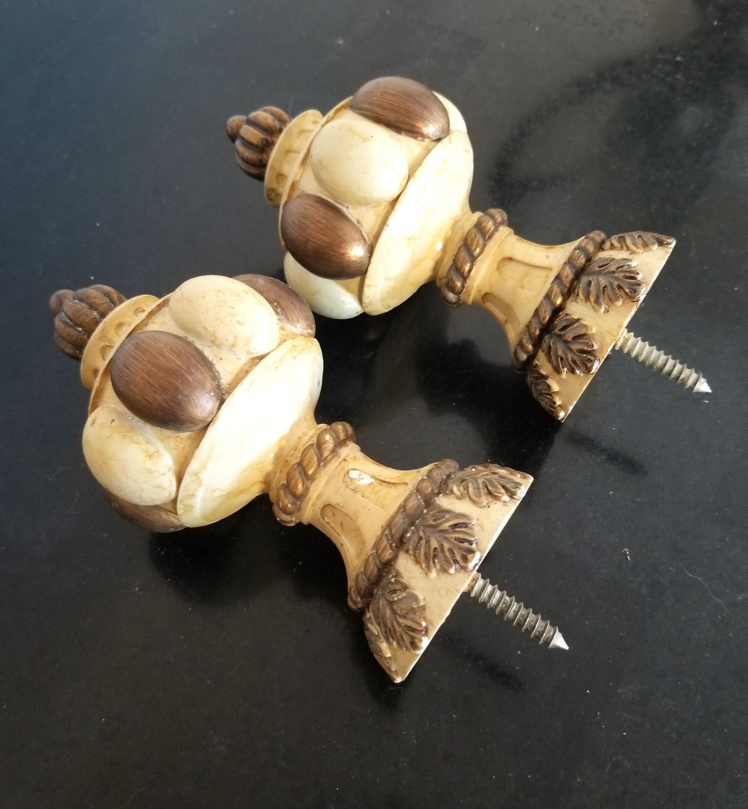 Two Pumpkin Shape Finals For 2″ Diameter wood Curtain Drapery Rod Pole