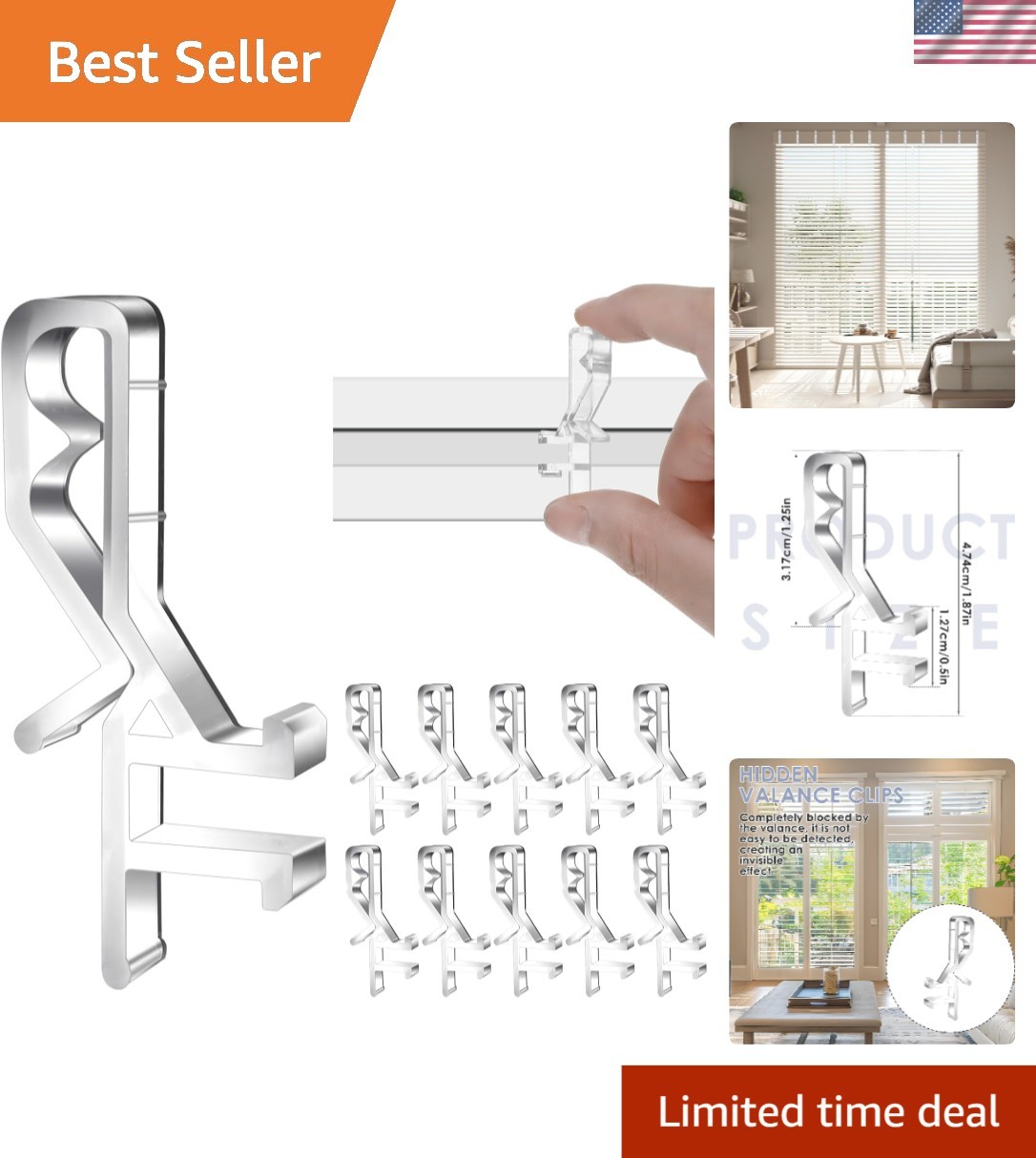10pcs Valance Clips 1-7/8 Inches Window Blinds Hide Clip Clear Plastic Hide R…