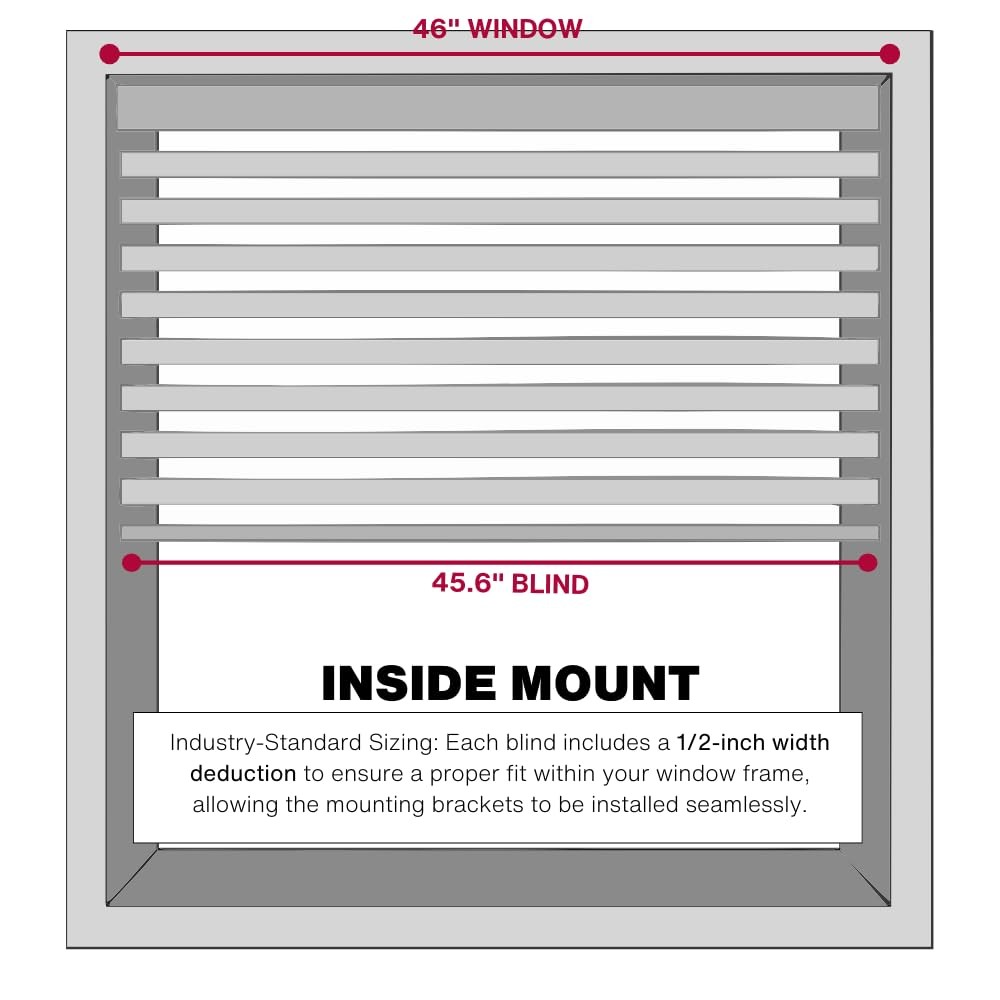 Cordless Mini Blind, 1″ Vinyl Slats, 46″ Wide x 36″ Long – White, Window Blin…