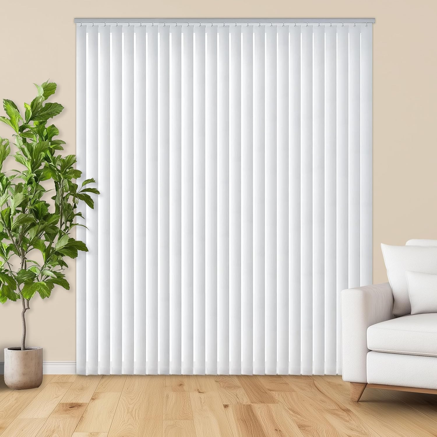Vertical Hard Window Patio Blinds – White, 84″ L X 78″ W Plain & 3-1/2-Inch Vane