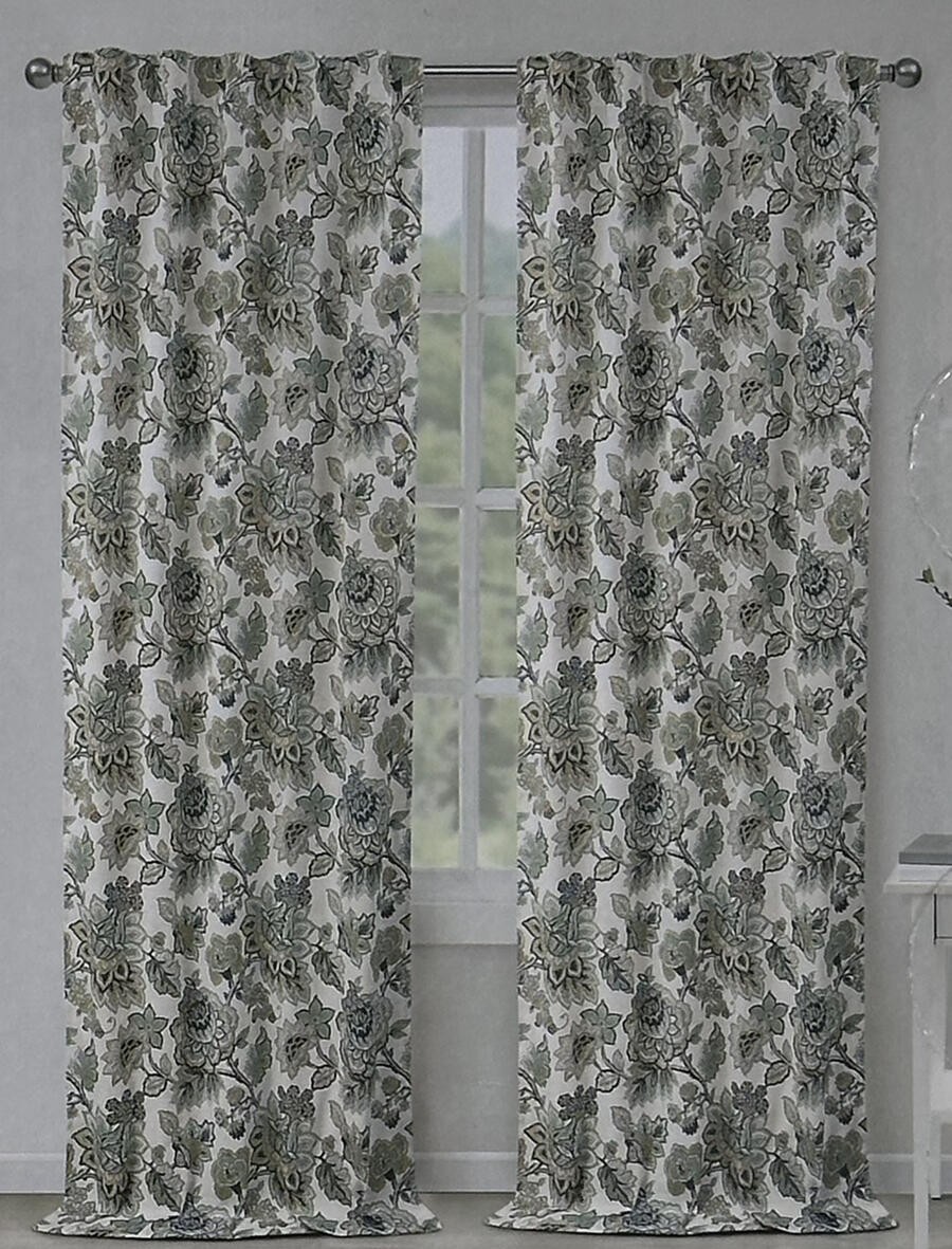 Moss and Willow Back Tab Rod Pocket Floral Panels Drapes Curtains (2) ~ 37 x 96