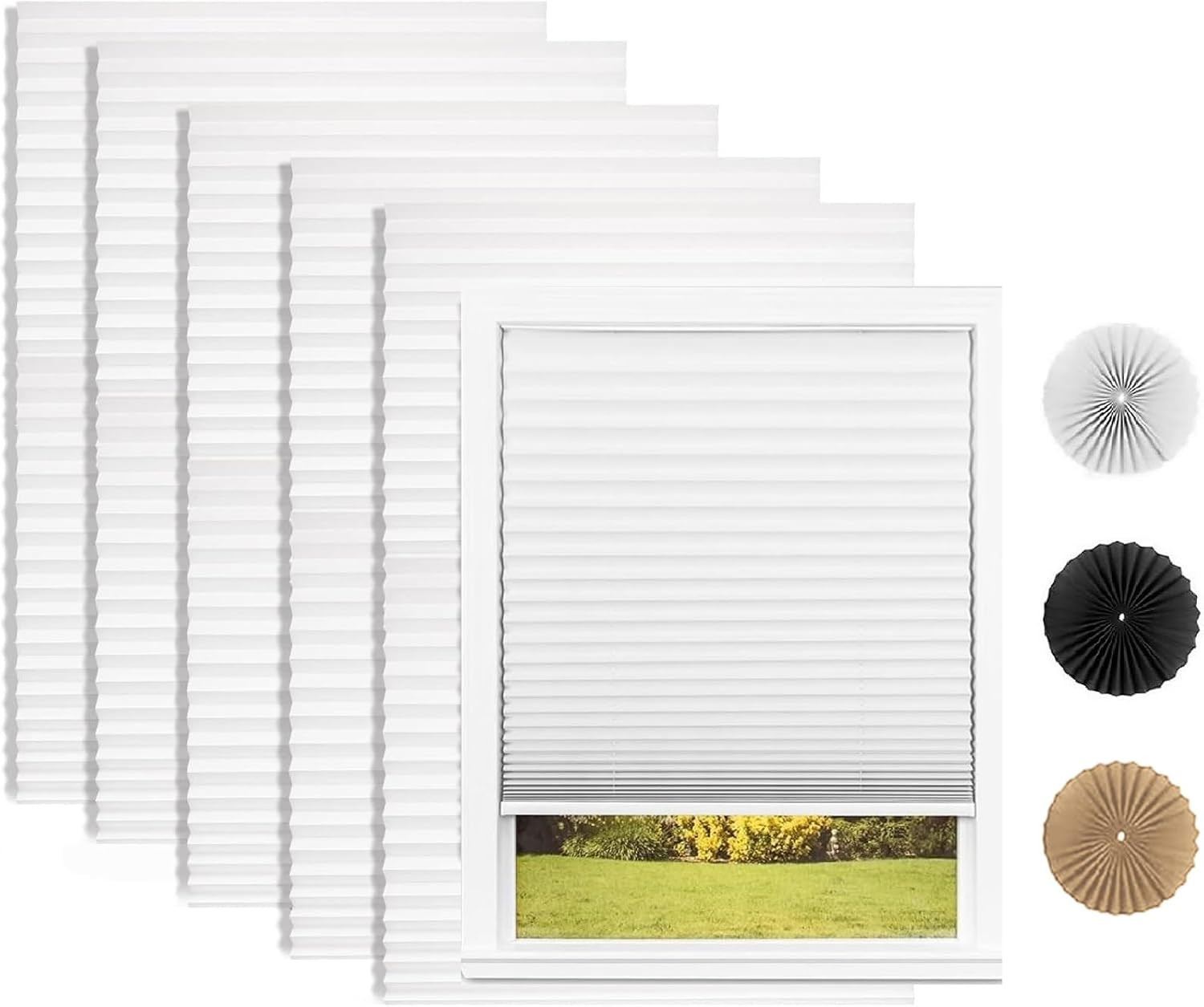 6 Pack Temporary Shades, Pleated Paper Blinds for Indoor Windows Cut to Size Adh