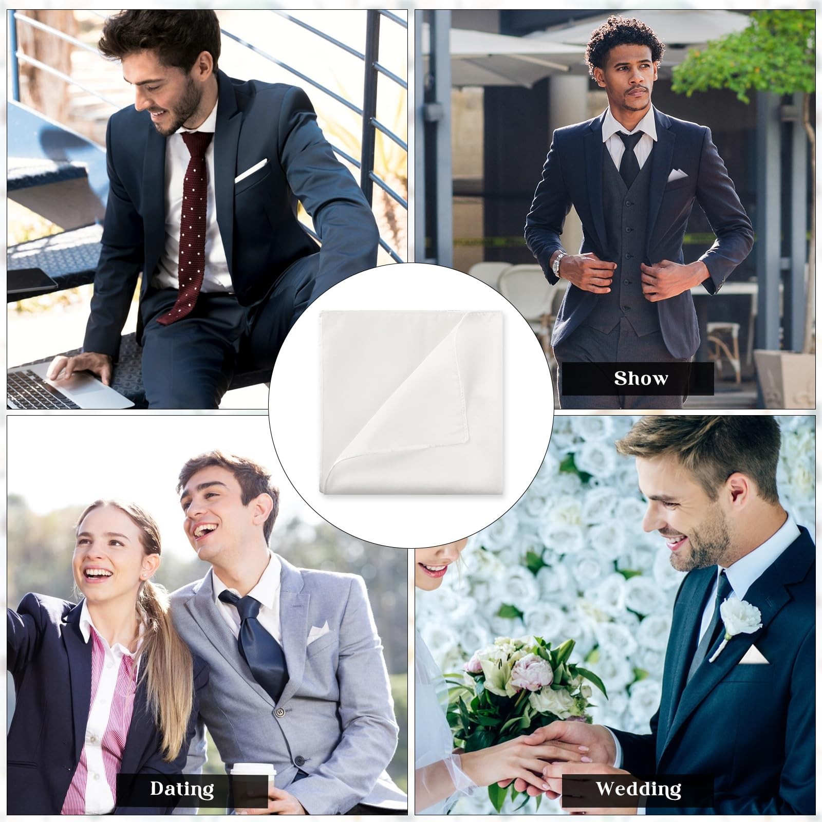 2Pcs Men’s Handkerchiefs Selected Soft Solid 6.69 × 1.2 × 0.4 inches, White