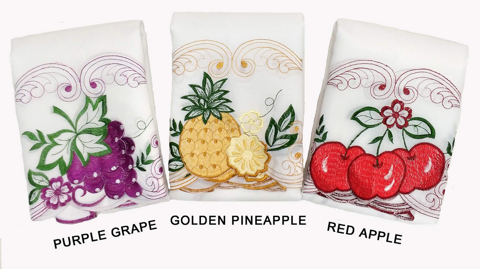 3 Piece Kitchen Cafe Curtain Set Embroidered Fruit Design Red Apple