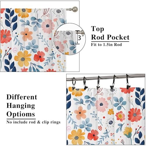 Kitchen Curtains, Spring Kitchen Window Tier Curtains, Rod Pocket Short Floral