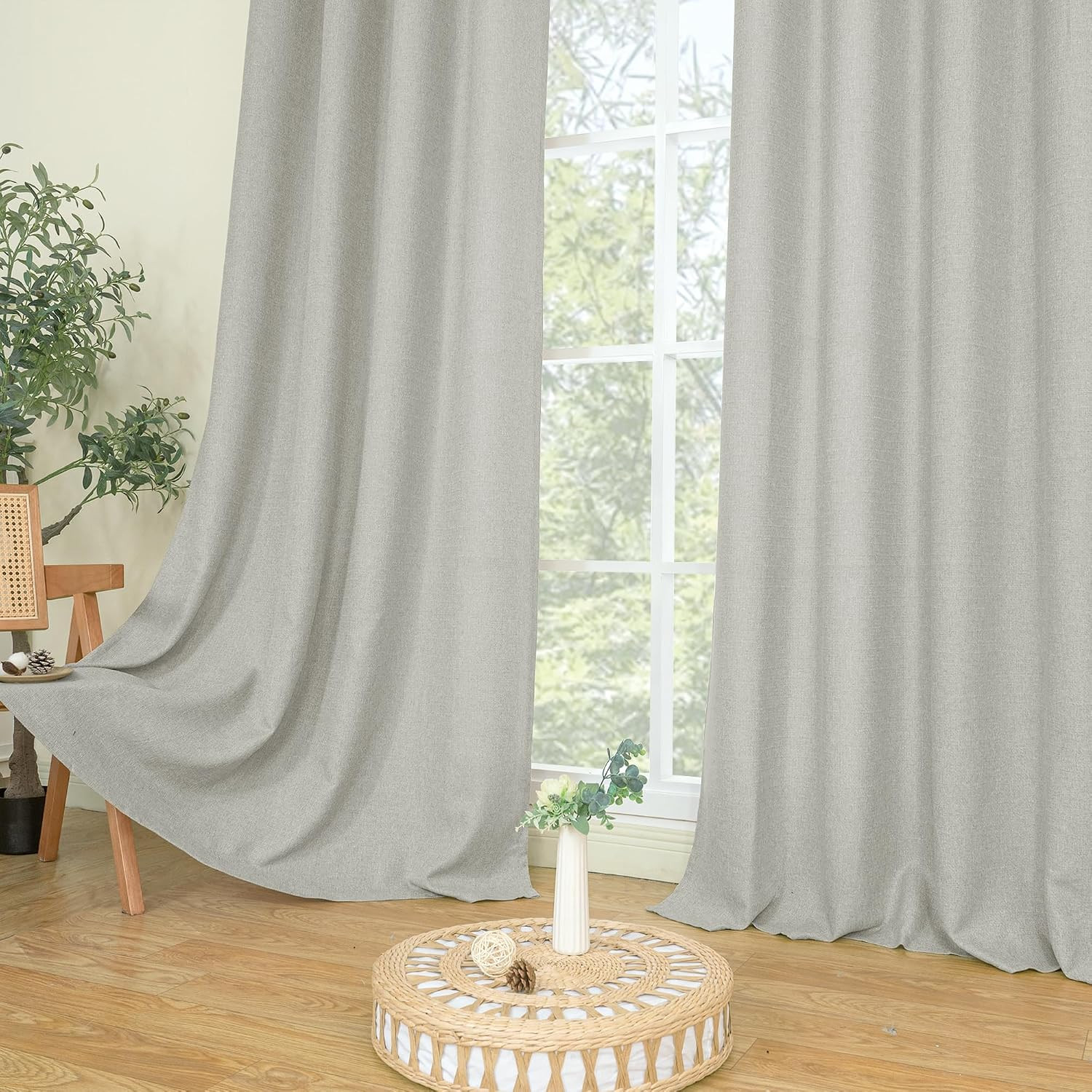 LAMIT Light Grey Linen Textured Curtains for Living Room, 108 inches Grommet Thi