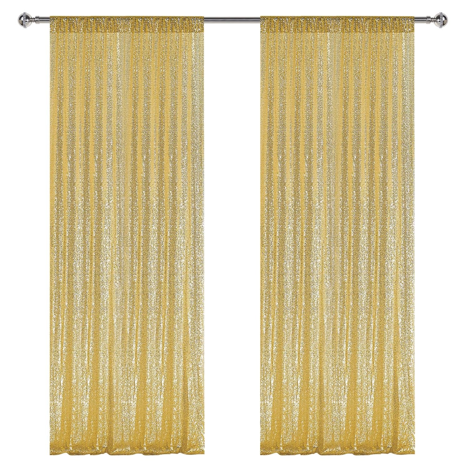 2×8FT-2PCS Gold Sequin Backdrop Curtains Panels Photography Backdrop Glitter …