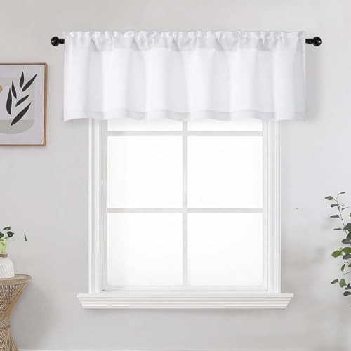 Valances for Windows 1 Piece, Soft Solid Thermal 60″W x 14″L (Pack of 1) White