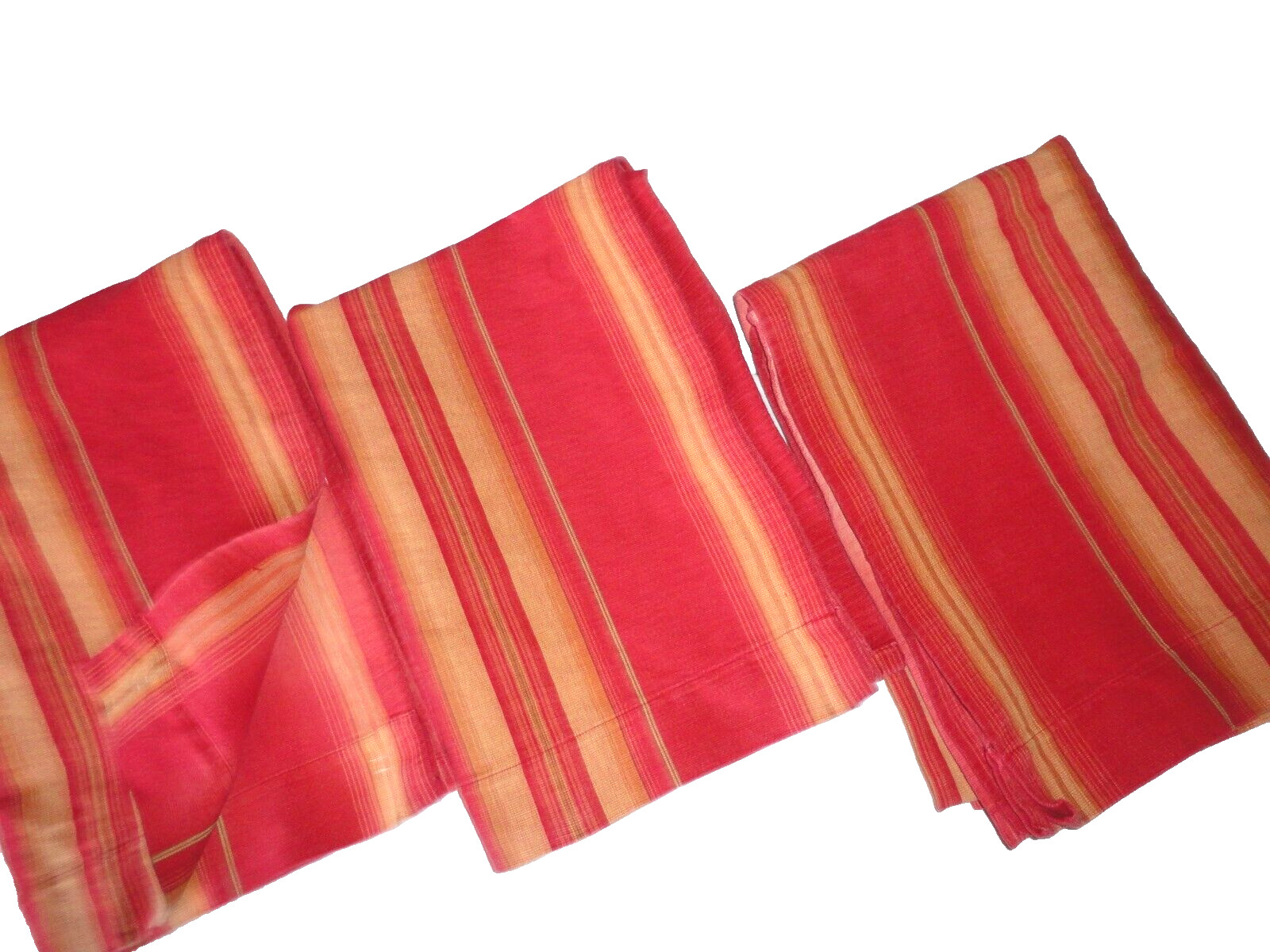 POTTERY BARN HARRISON RED GOLD RUST STRIPE (3) DRAPERY CURTAIN PANELS 53X78, 80