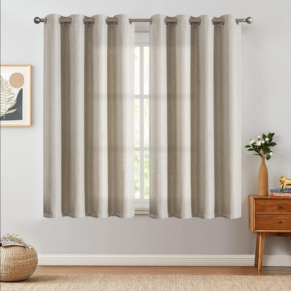 Curtain Panels 45″ L x 50″W (100″W Total) Beige Linen Look 2pk