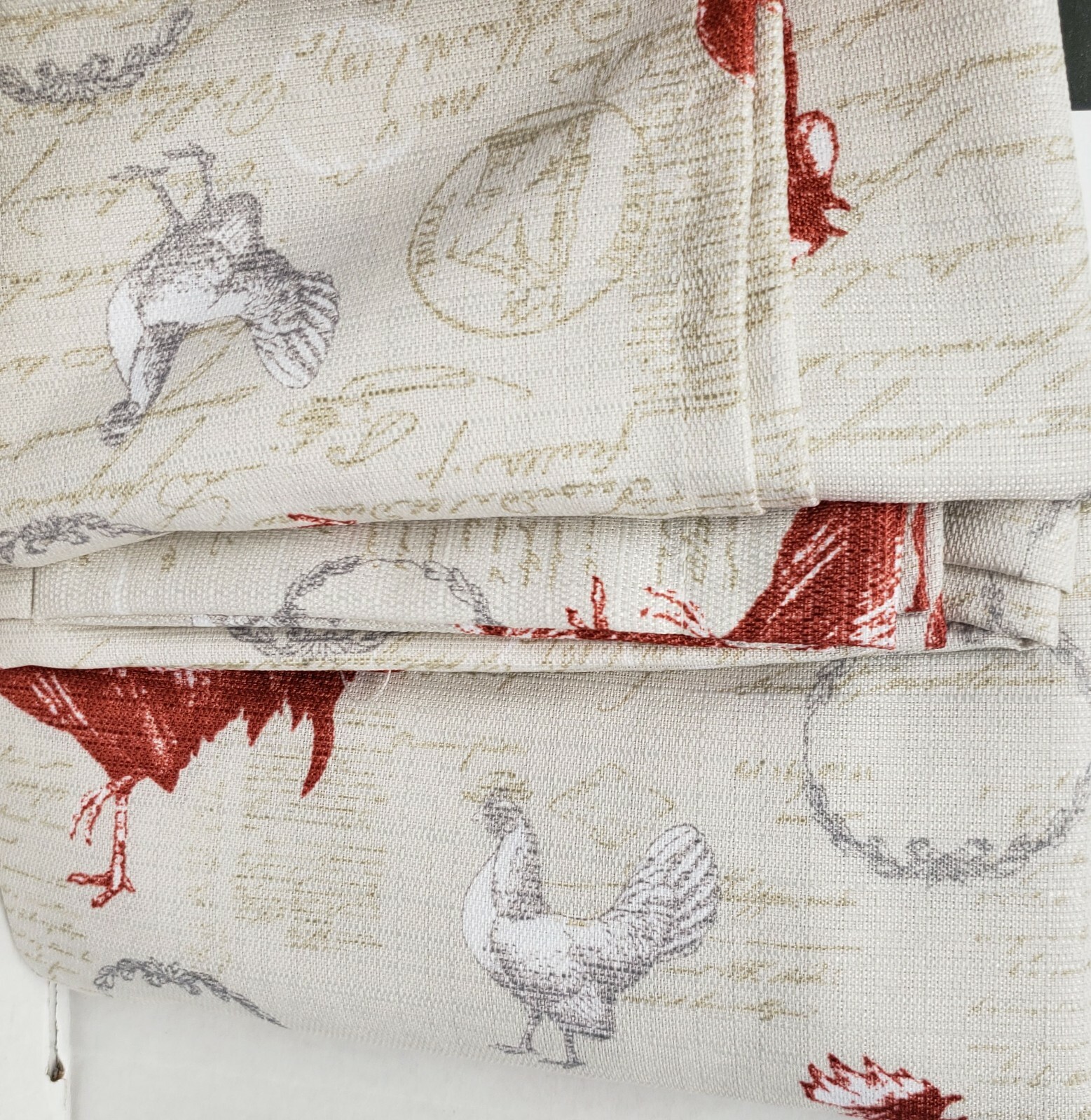 3 pc. Curtains Set: Valance (56″x14″) & 2 Tiers (28″x36″) ROOSTER & STAMPS, VC