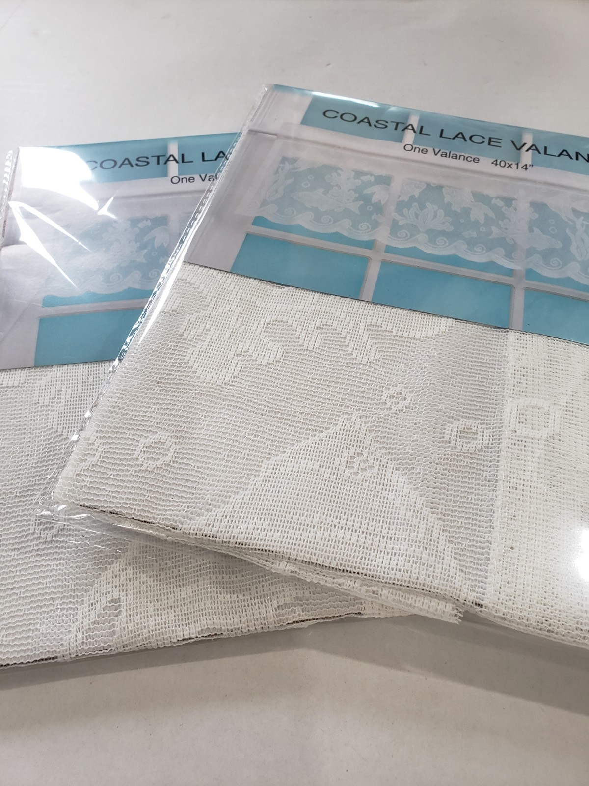 2 Vintage Seascape Coastal White Lace Window Valances by Nantucket New 40×14″