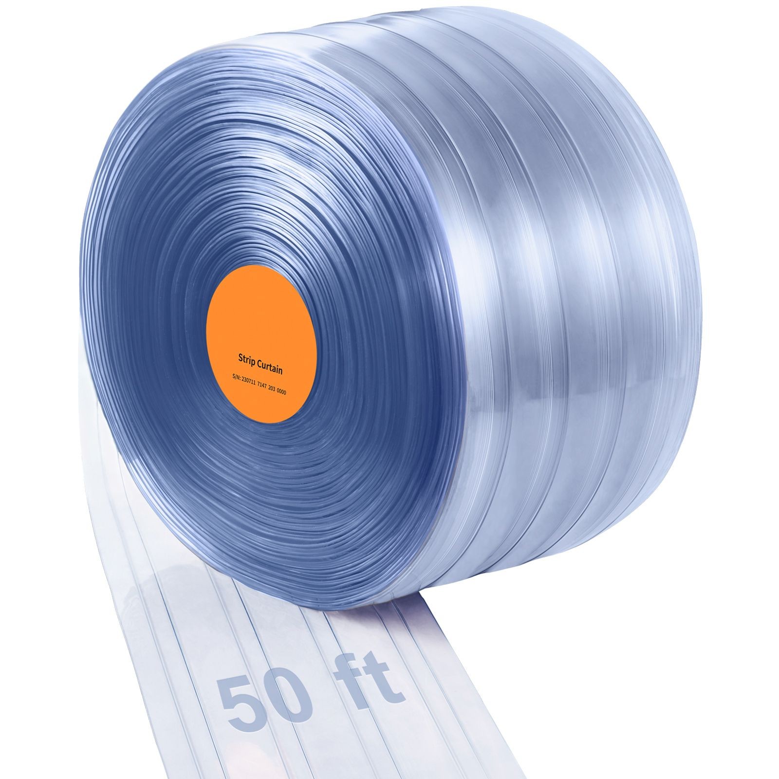 50ft x 8in Clear Ribbed PVC Door Strips, 0.08in Thick, for Warehouse & Pet Doors