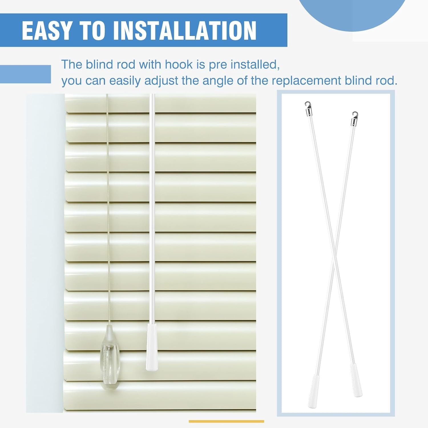 4 Pcs Blinds Wand Replacement with Hook and Handle White Fiberglass