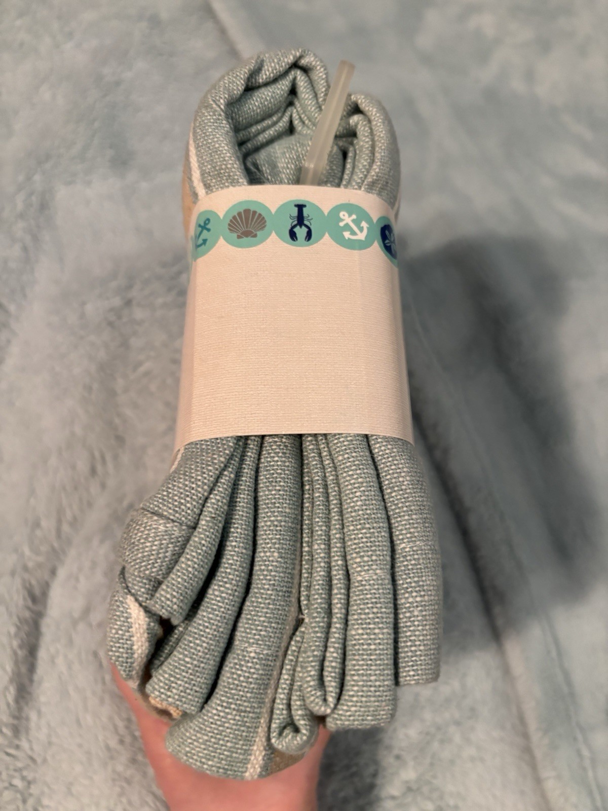 SeaSide Tier and Valance Set Tan Blue and White Cotton Fabric