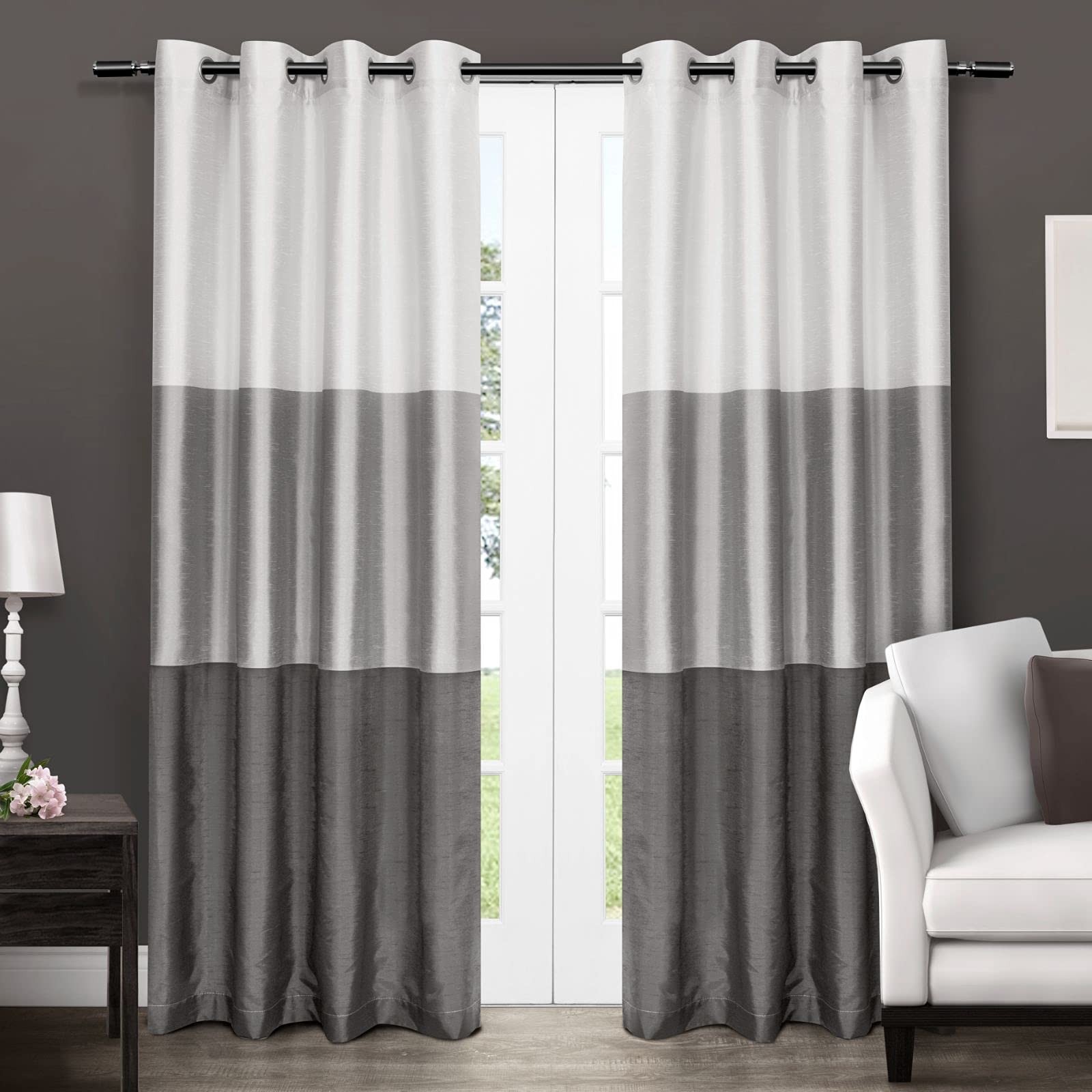 Curtains Chateau Striped Faux Silk Curtains, Eyelet, 1 Pair, Silk,…