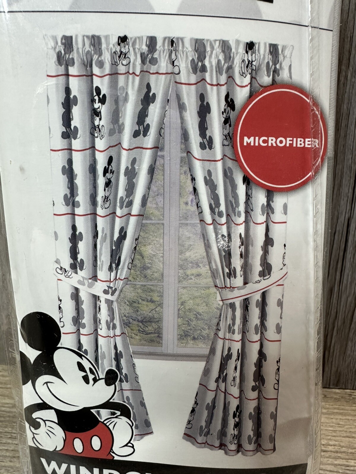 Disney Mickey Mouse Microfiber Window Panels & Tie-Backs New