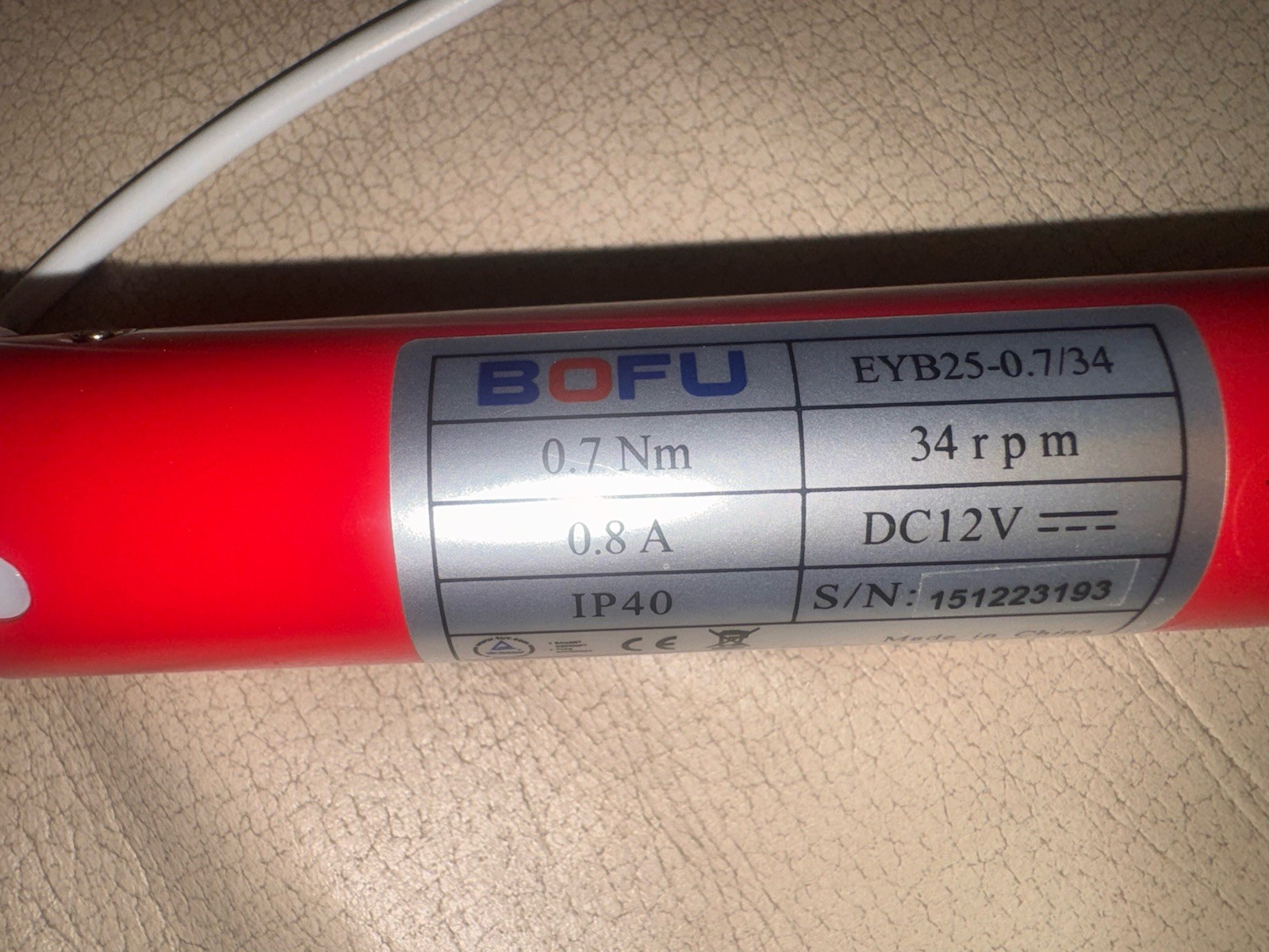 BOFU Tubular Blind/Shade motor 12V EYB25-0.7/34