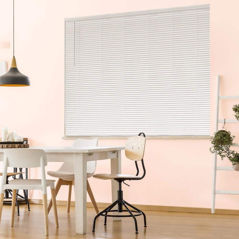 White Cordless Room-Darkening Vinyl Mini Blinds 27×48 in Slats Light Blocking