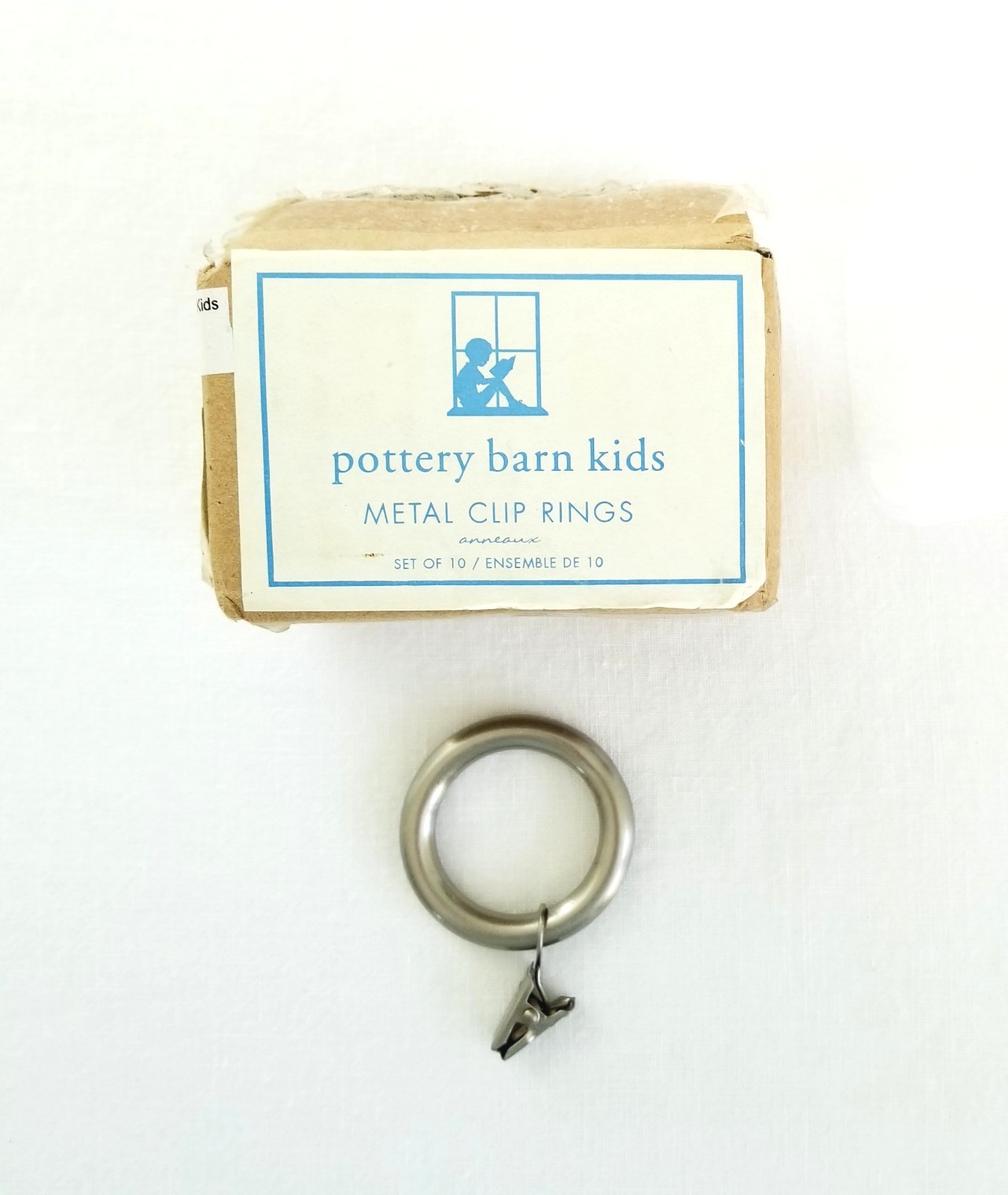 Pottery Barn Brushed Nickel Metal Drapery Clip Rings Set Of 10 New In Box