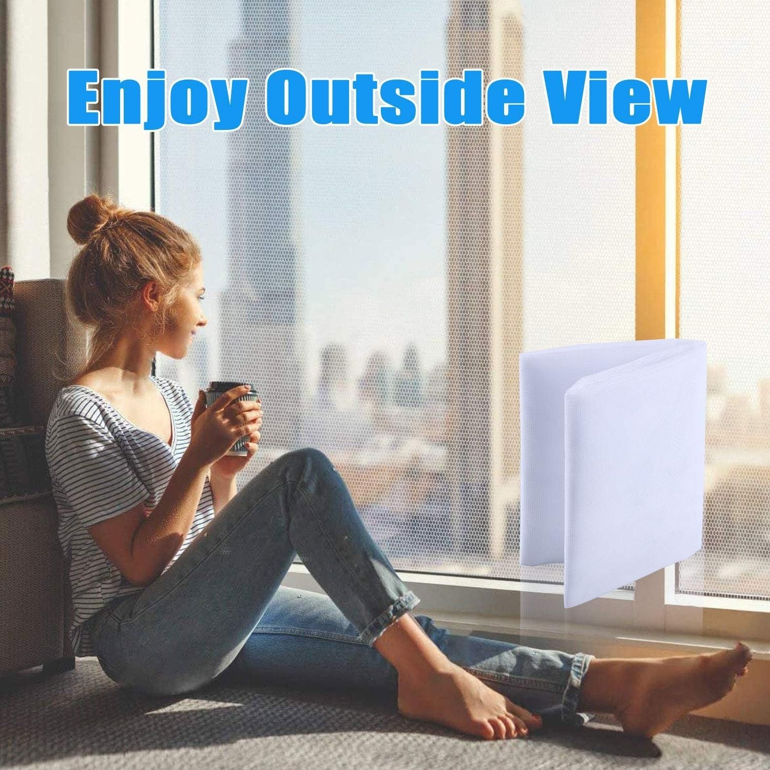 DIY Window Screen Kit White 2 Pack Self-Adhesive Custom Mesh Net 98×61