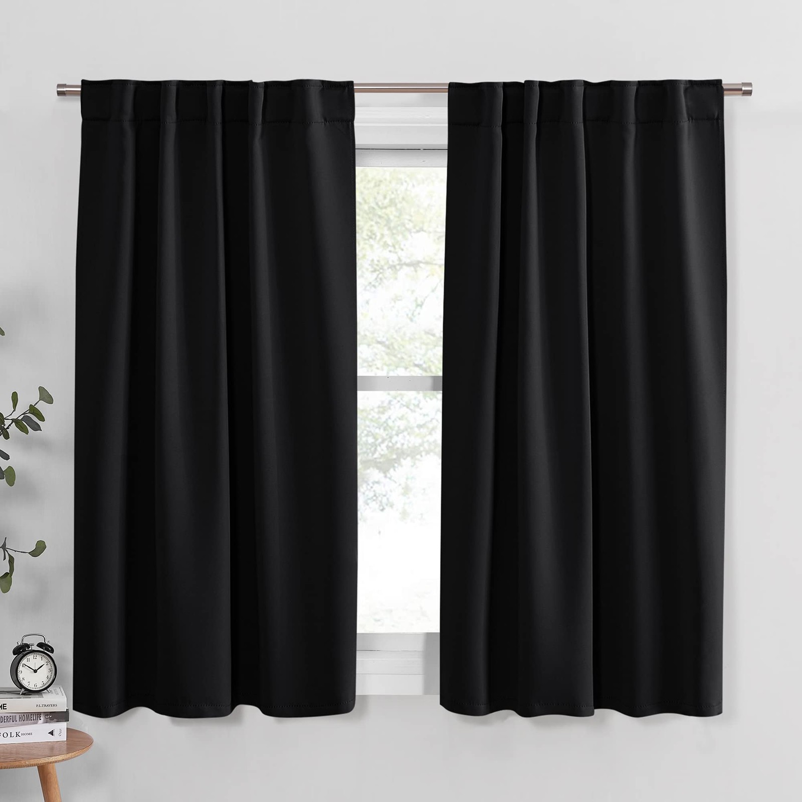 Short Blackout Curtains 45 inch Long – Thermal Insulated Black Curtains Bathroom