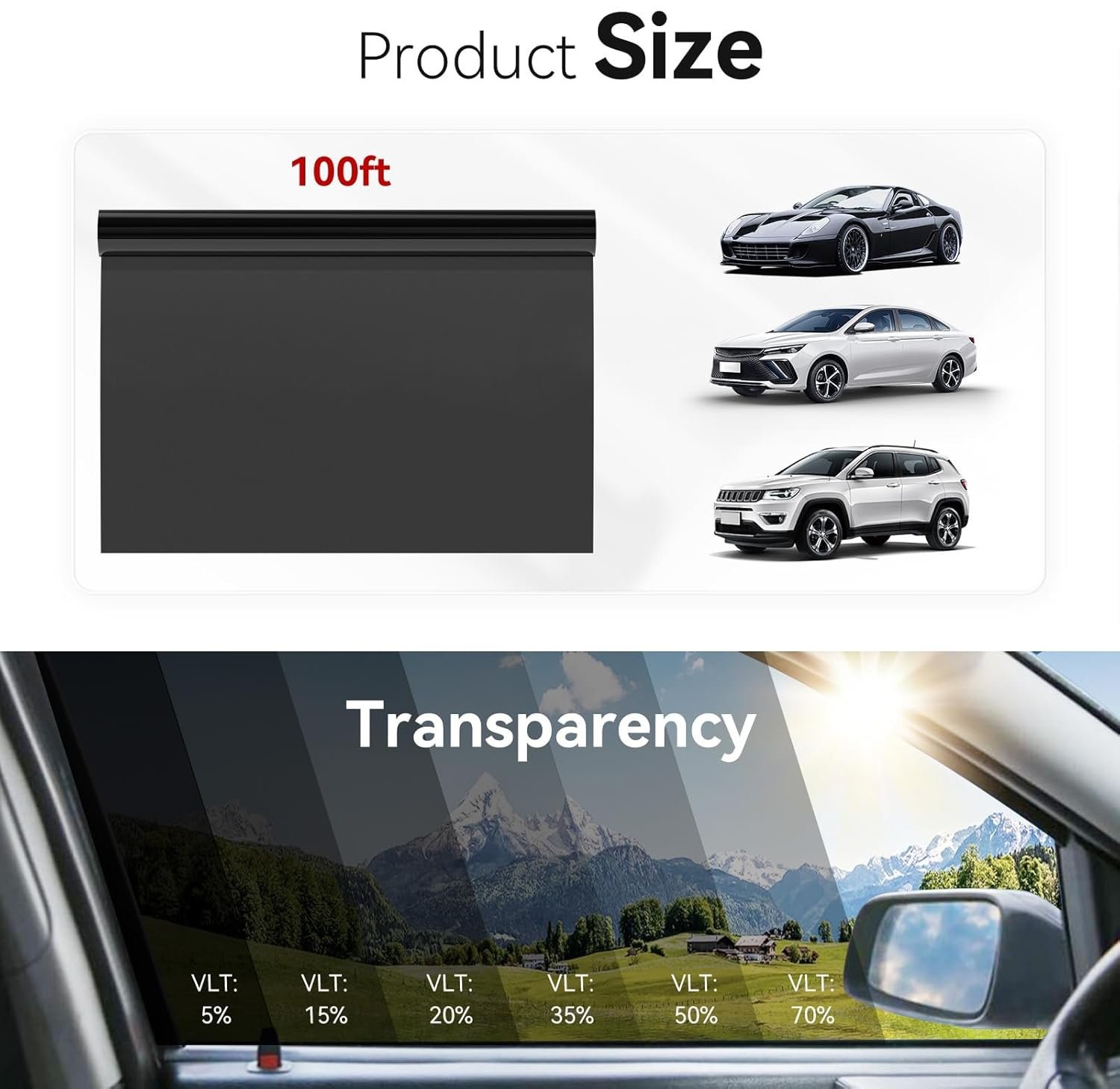Nano Carbon Window Tint Film 2Mil Heat Blocking 5%/20%/35% VLT Car Home