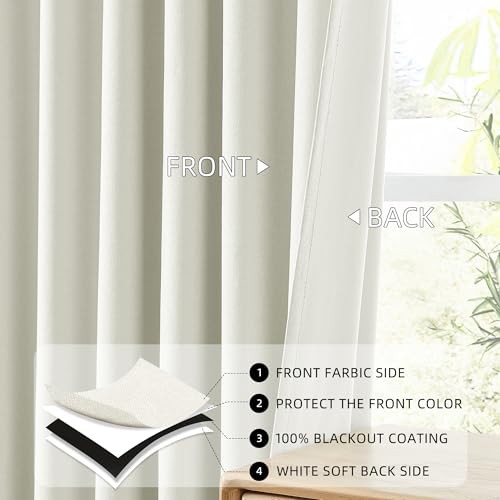 100% Blackout Iovry Solid Curtains 96 Inches 52″W x 96″L (Pack of 2) Ivory