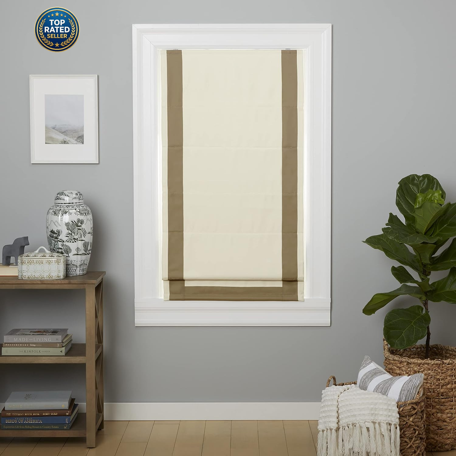 Frontera 100% Blackout Roman Shade, 31″X64″, Natural/Taupe