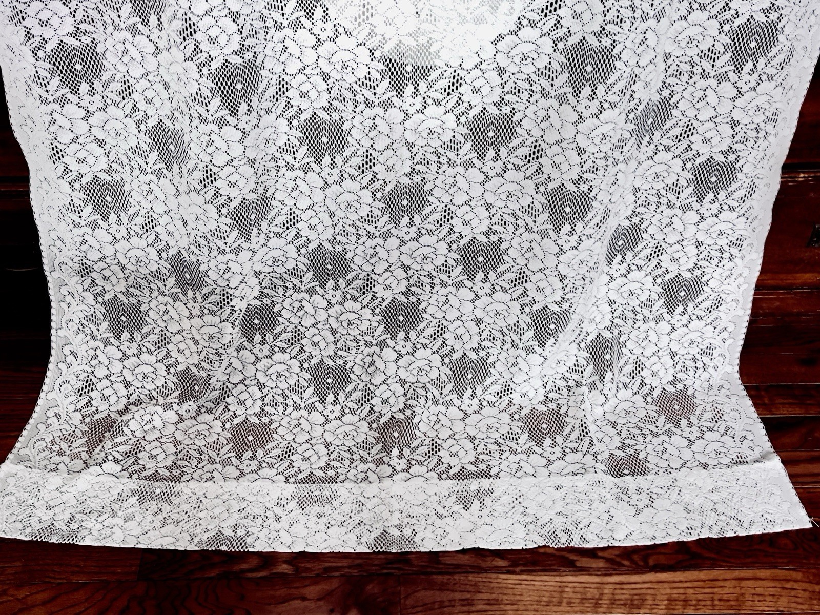 1 of 4 IVORY CREAM OFF WHITE ROSE FLORAL NET LACE CURTAIN PANELS 42×85 2 PAIRS