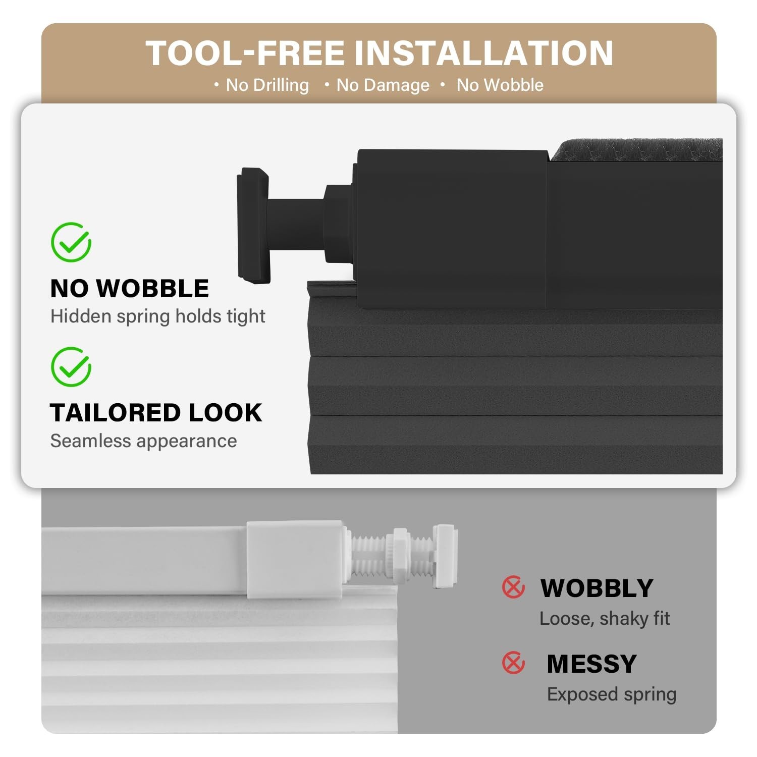 34×48 No Drill Cordless Light Filtering Cellular Shade – Black Window Covering