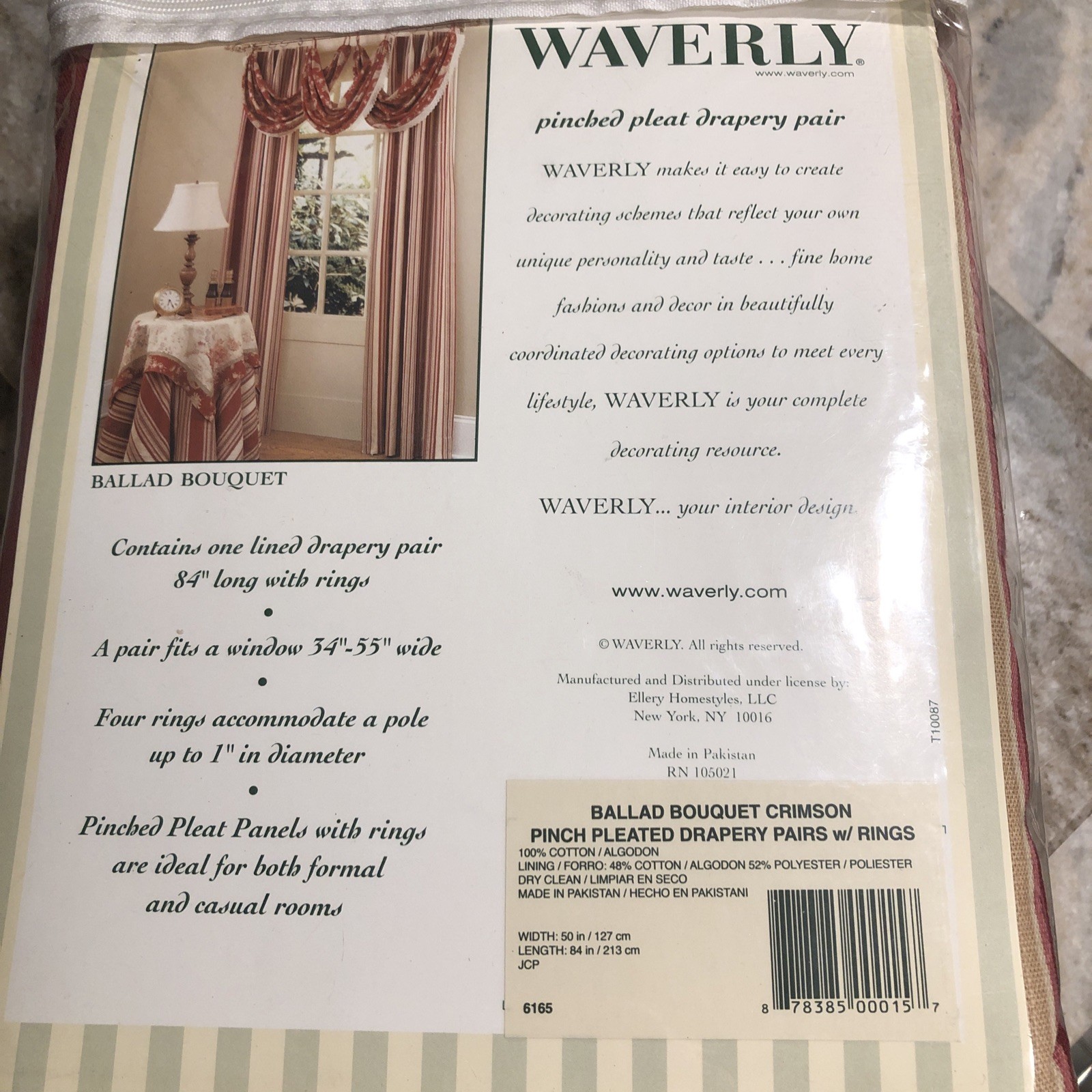 Waverly Ballard Bouquet Stripe Pinch Pleat Pair Lined Drapes 100% Cotton 84″Long