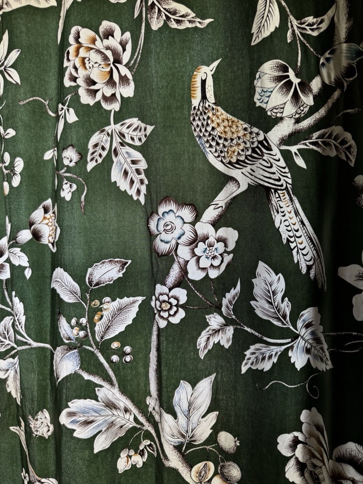 Pier 1 Imports Moss Floral Birds Curtains 2 panels 54×84, 100% Cotton