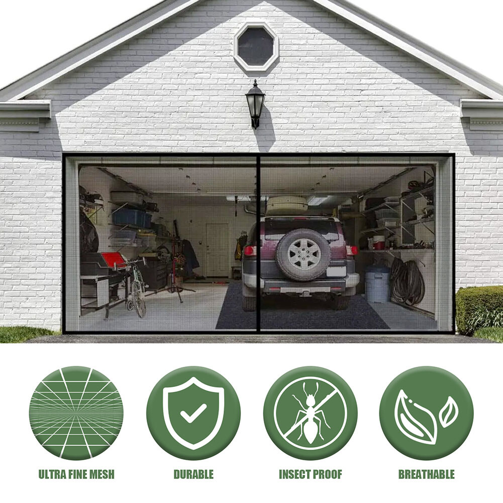 Retractable Garage Door Screen Heavy Duty Mosquito Insects Bugs Mesh Net 1/2 Car